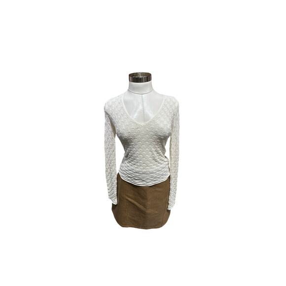 Zara White v neck knit crochet long sleeve top - Picture 2 of 5